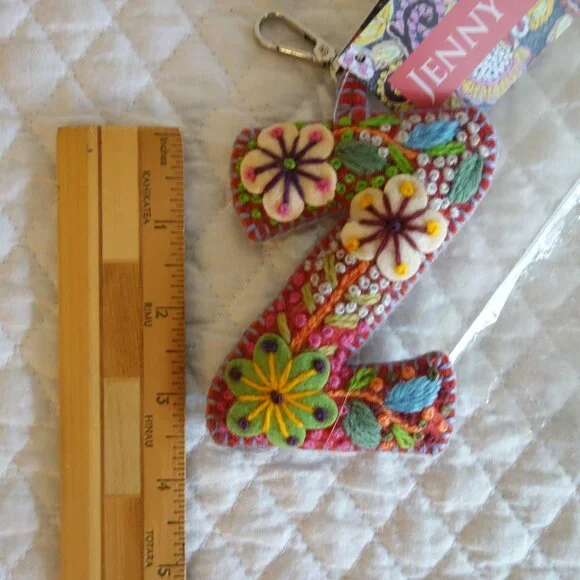 New JENNY KRAUSS Handmade Peru Embroidered Stitched “Z” Key Chain - Picture 6 of 6